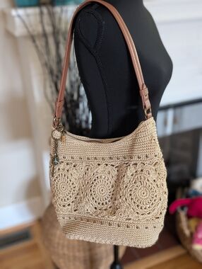 The Sak Sequoia Crochet Hobo Bag Beige Floral Knit Shoulder Bag Neutral Boho